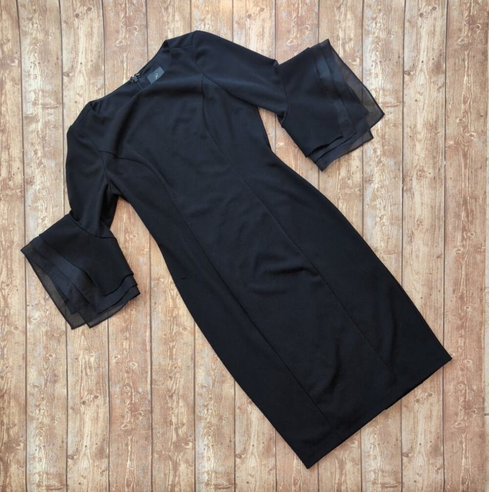 Adrianna Papell Boat Neck Tiered Bell Sleeve Dress - Black - Size 4